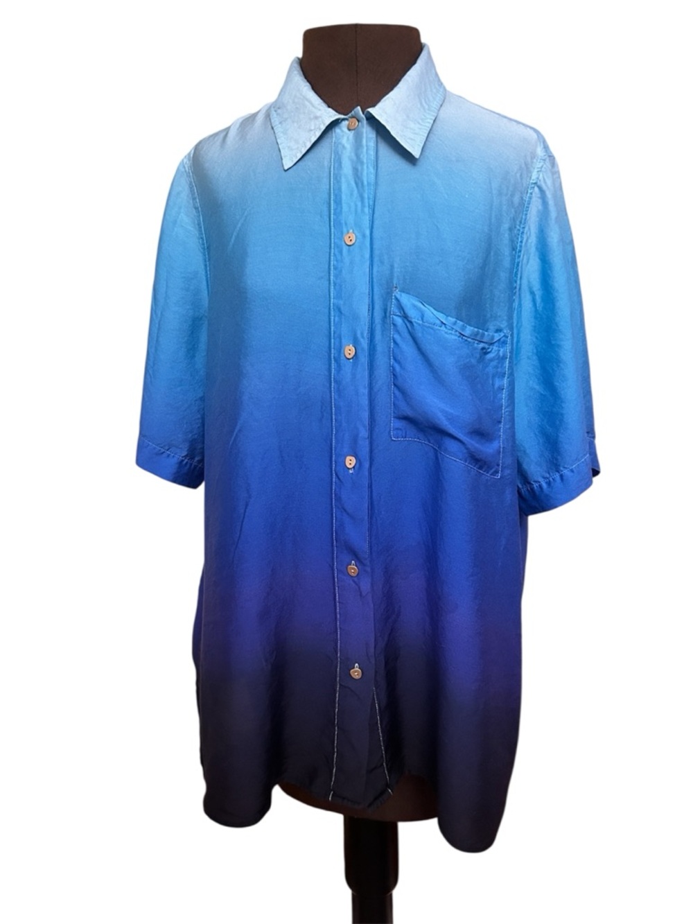 Blue Ombre Short-Sleeve Men's Imported Australian Silk Shirt